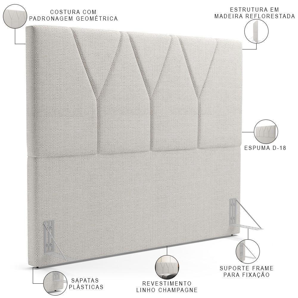 Cabeceira Cama Box Casal King 195cm Aura Linho W01 Champanhe - Mpozenato - 3