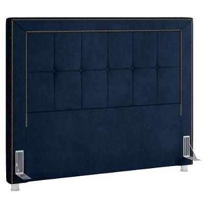 Cabeceira Cama Box Casal 140cm Paolla P02 Veludo Azul Marinho - Mpozenato