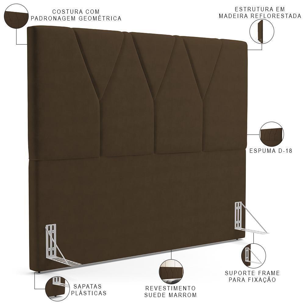 Cabeceira Cama Box Casal 140cm Aura Suede W01 Marrom - Mpozenato - 3
