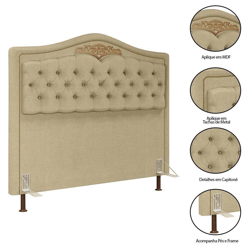 Cabeceira Cama Box Casal Queen 160cm Com Tachas Imperial J02 Linho Areia - Mpozenato - 4