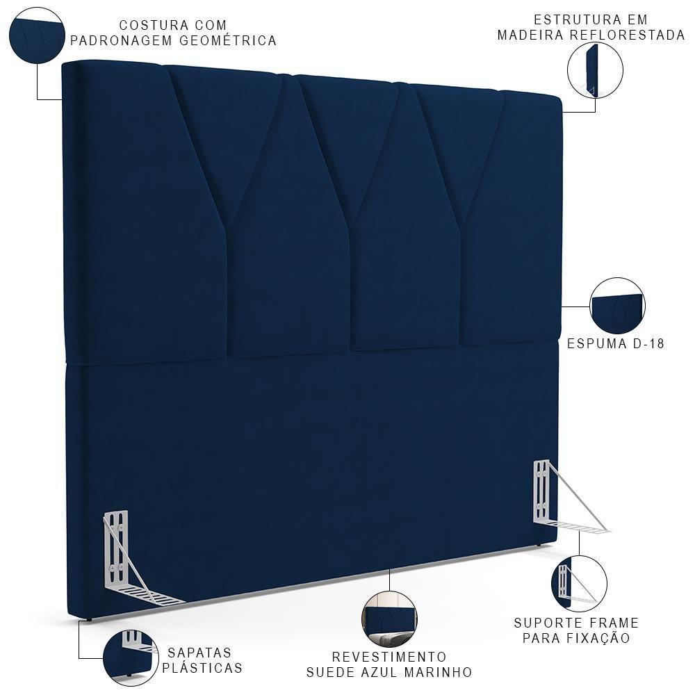 Cabeceira Cama Box Casal 140cm Aura Suede W01 Azul - Mpozenato - 3