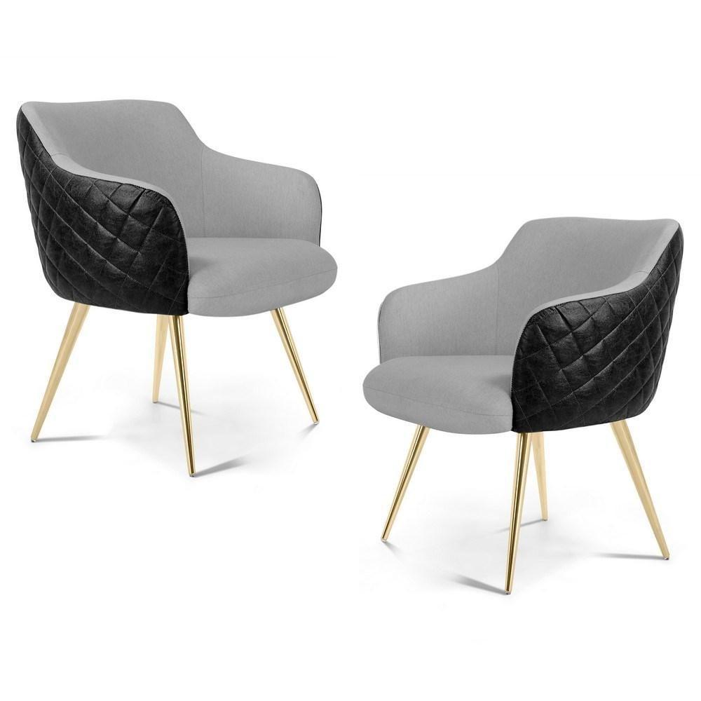 Kit 2 Poltronas Decorativas Pés Palito Metalizado Jade Corano C-05 Linho D-315 Cinza Claro - Domi - 1