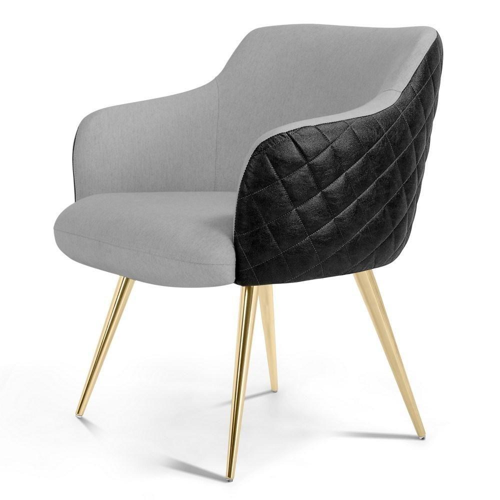 Kit 2 Poltronas Decorativas Pés Palito Metalizado Jade Corano C-05 Linho D-315 Cinza Claro - Domi - 2