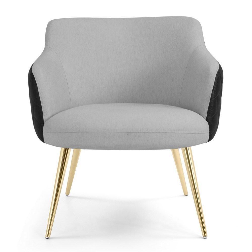 Kit 2 Poltronas Decorativas Pés Palito Metalizado Jade Corano C-05 Linho D-315 Cinza Claro - Domi - 3