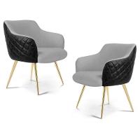 Kit 2 Poltronas Decorativas Pés Palito Metalizado Jade Corano C-05 Linho D-315 Cinza Claro - Domi - 1