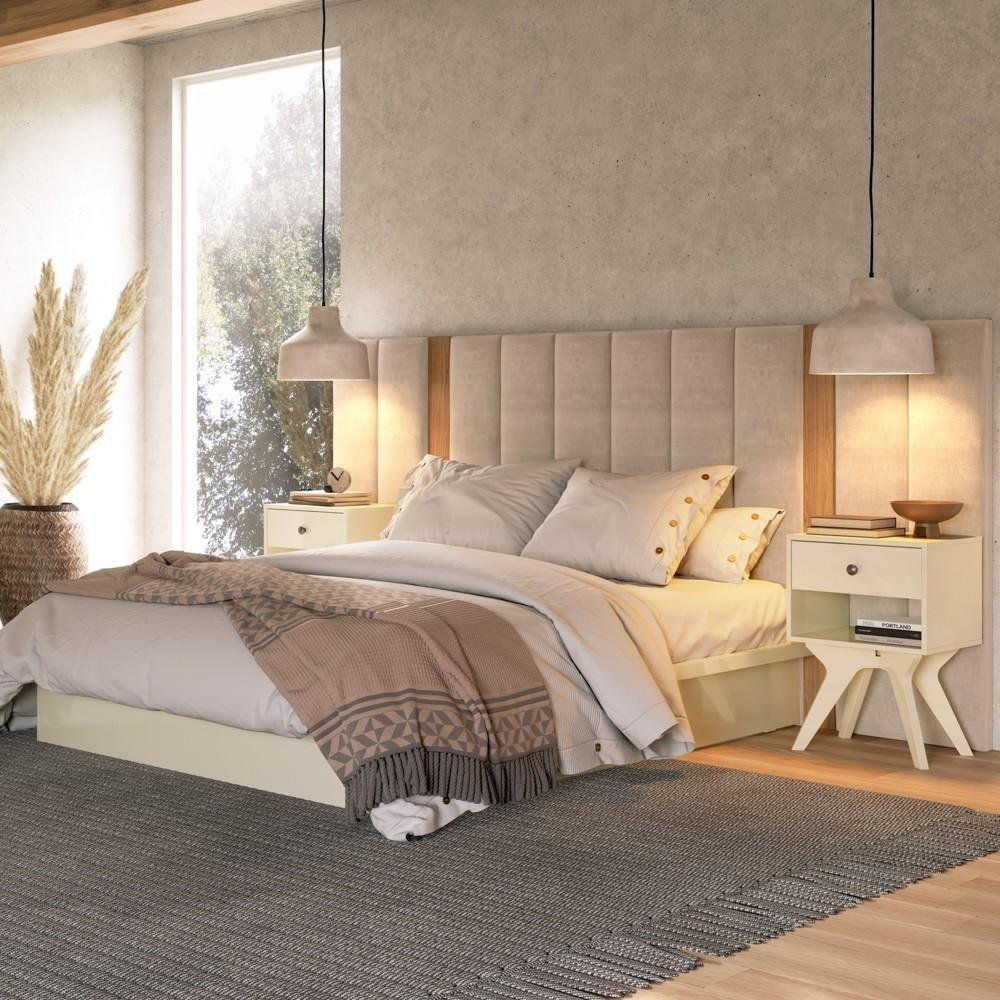 Cabeceira Para Cama Box Casal 300cm Estofado Liso Dalla D01 Freijó - Mpozenato - 2