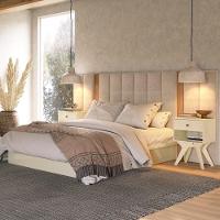 Cabeceira Para Cama Box Casal 300cm Estofado Liso Dalla D01 Freijó - Mpozenato - 2