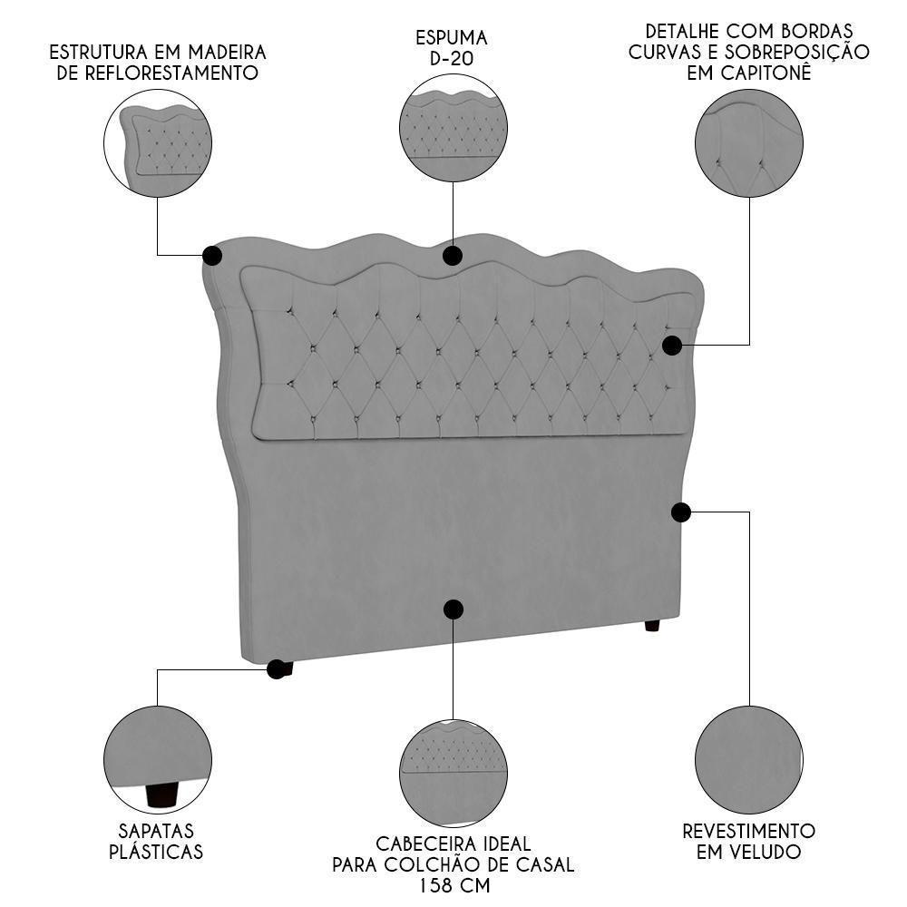 Cabeceira Casal Queen Cama Box 160cm Oregon Z04 Veludo Cinza - Mpozenato - 3