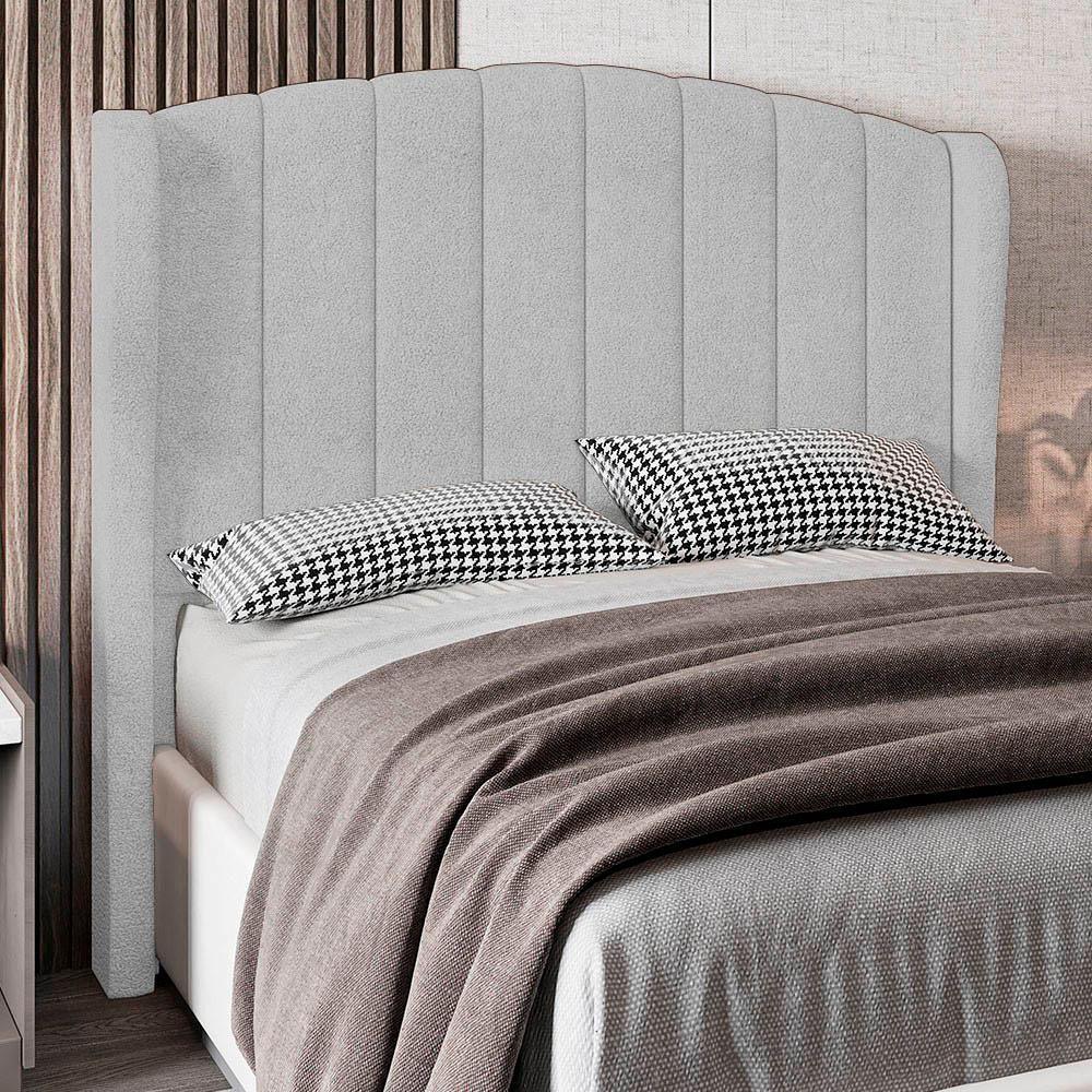 Cabeceira Casal Queen Cama Box 160cm Glenda Z04 Boucle Cinza - Mpozenato - 2