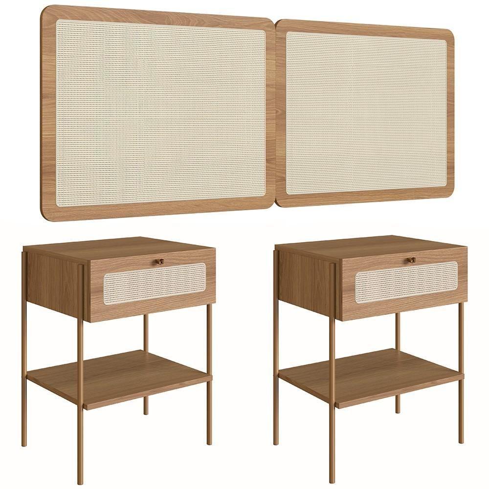 Cabeceira Casal E Queen Com 2 Mesas Laterais Arlo A10 Hanover/dourado - Mpozenato - 1