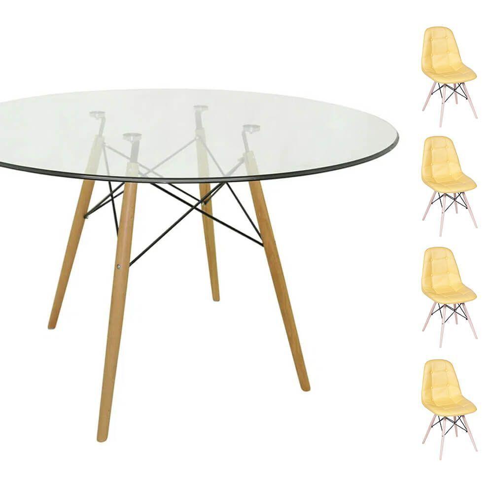 Conjunto Mesa Eames 90cm + 4 Cadeiras Eames Amarela - 1
