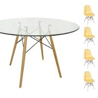 Conjunto Mesa Eames 90cm + 4 Cadeiras Eames Amarela - 1
