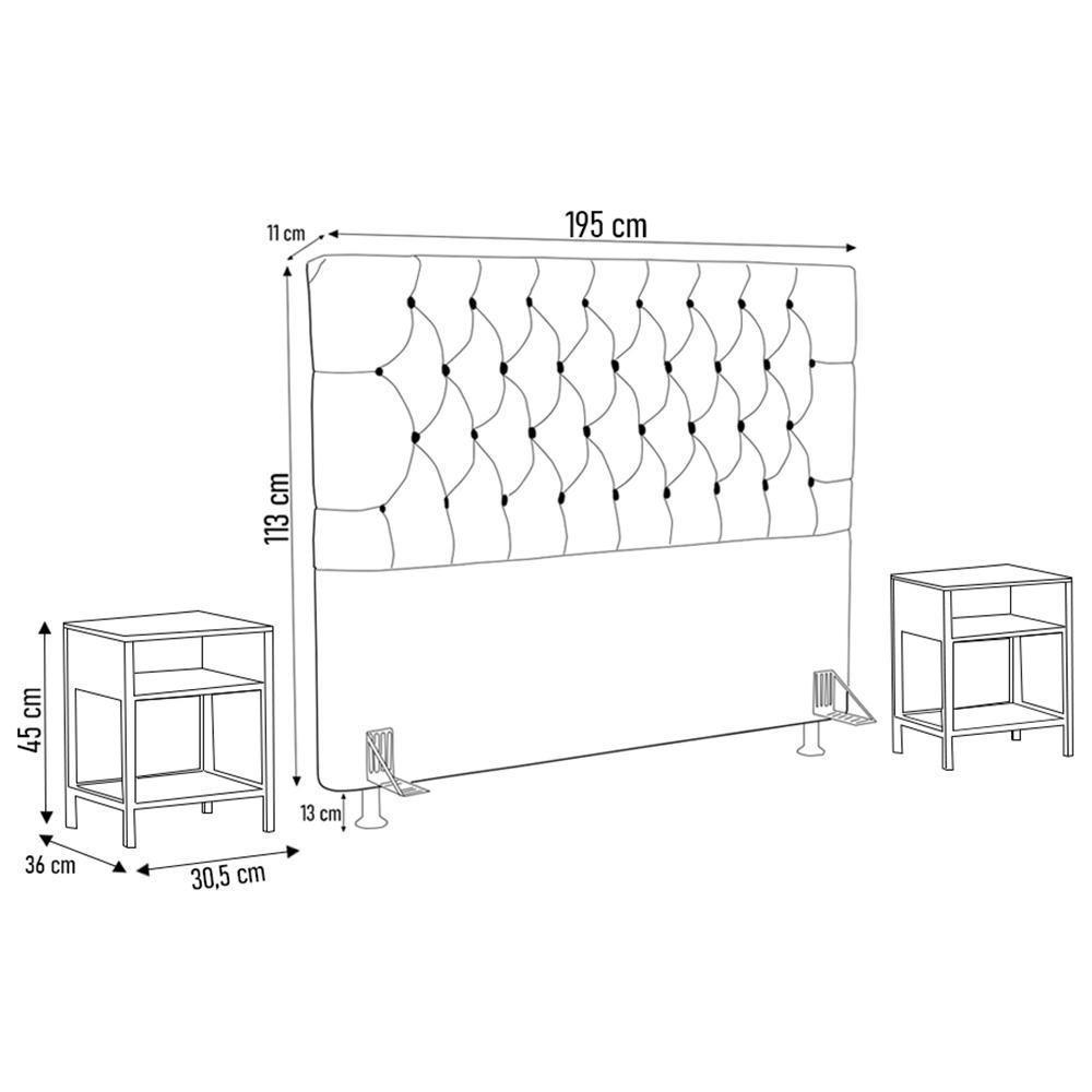Cabeceira Casal King 195cm Cristal Boucle Marrom E 2 Mesas Laterais Plaza Lc1 Preto - Mpozenato - 4