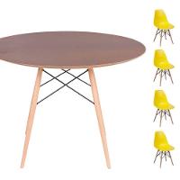 Conjunto Mesa Eames Imbuia 120cm + 4 Cadeiras Amarela - 1