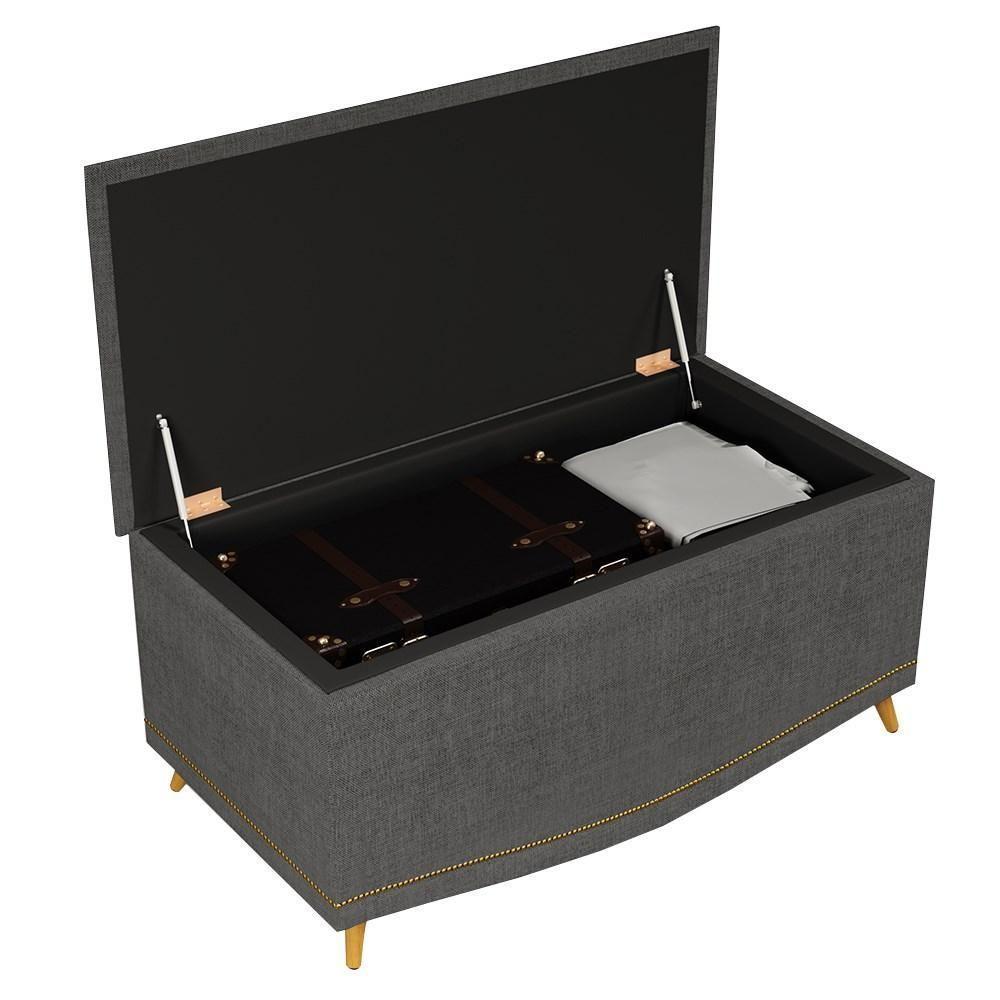 Cabeceira Cama Box Solteiro 90cm Com Calçadeira Baú Imperial J02 Linho Grafite - Mpozenato - 3