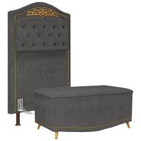Cabeceira Cama Box Solteiro 90cm Com Calçadeira Baú Imperial J02 Linho Grafite - Mpozenato - 1