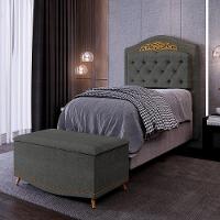 Cabeceira Cama Box Solteiro 90cm Com Calçadeira Baú Imperial J02 Linho Grafite - Mpozenato - 2