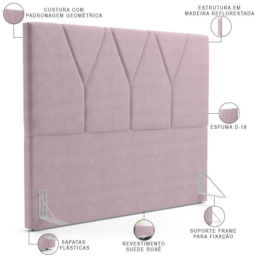 Cabeceira Cama Box Casal Queen 160cm Aura Suede W01 Rosê - Mpozenato - 3