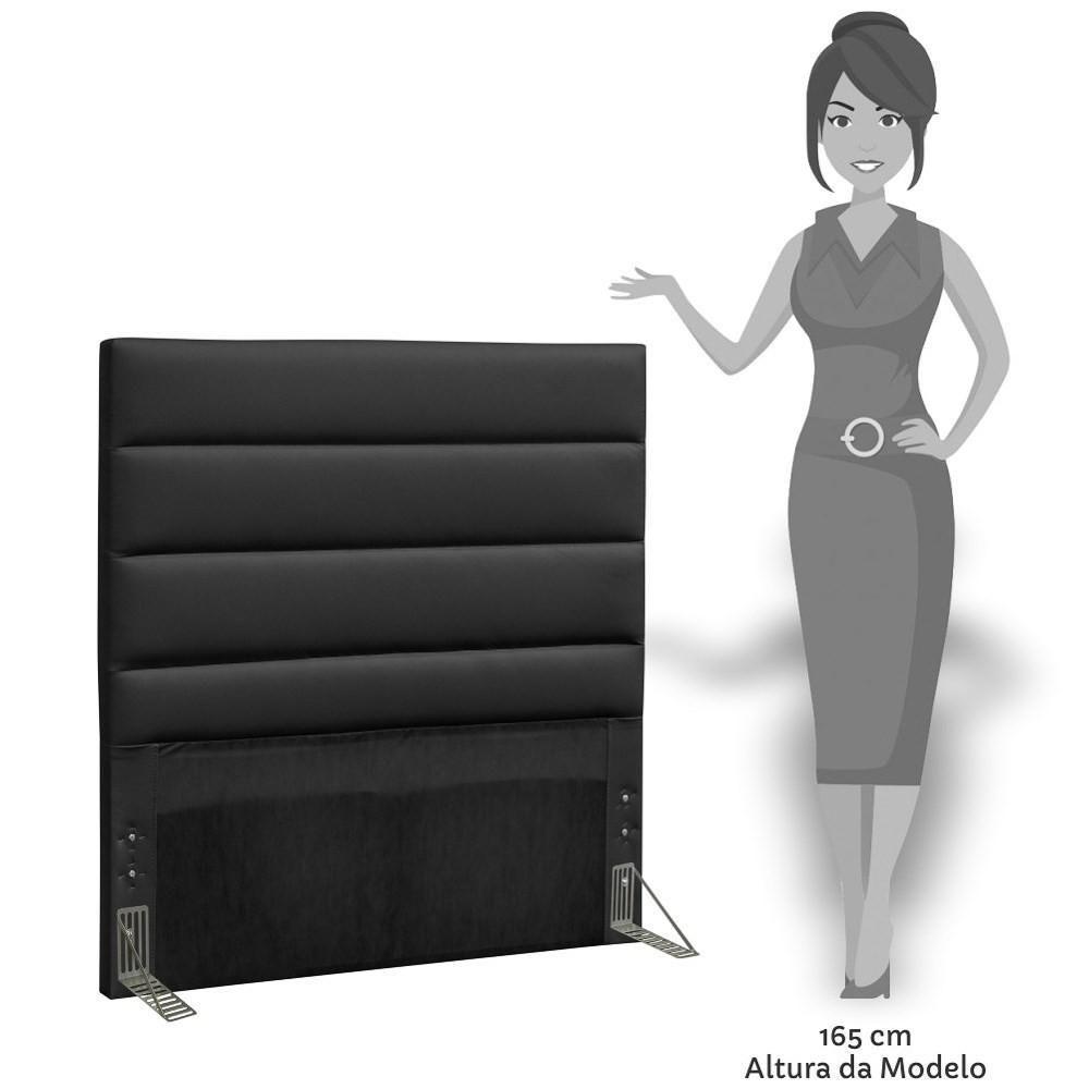 Cabeceira Cama Box Solteiro 90cm Greta Corano Preto E 1 Mesa De Cabeceira Flex Branco - Mpozenato - 3