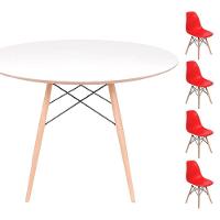 Conjunto Mesa Eames Branca 90cm + 4 Cadeiras Vermelha - 1