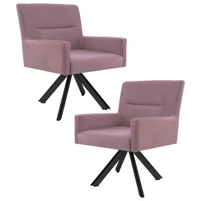 Kit 2 Poltronas Decorativas Giratórias Base Eiffel Preto Angel Veludo C-305 Rosa - Domi
