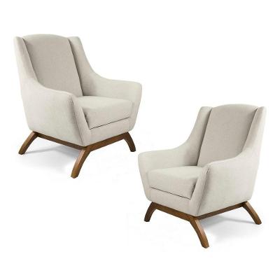 Kit 02 Poltronas Decorativas Juliet Base De Madeira B-370 Linho Bege Cru - Domi