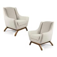 Kit 02 Poltronas Decorativas Juliet Base De Madeira B-370 Linho Bege Cru - Domi - 1