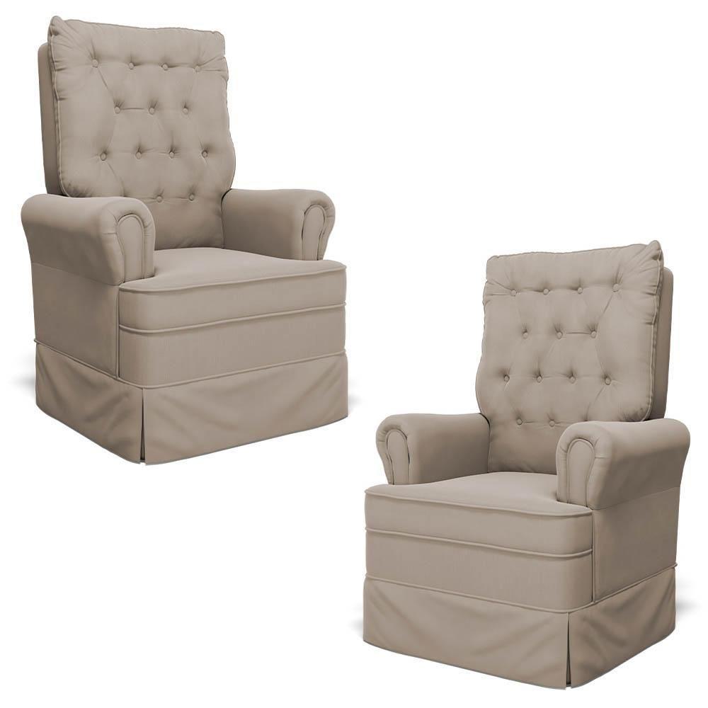 Kit 02 Poltronas De Amamentação E Descanso Com Balanço Laís G05 Veludo Bege - Mpozenato - 1