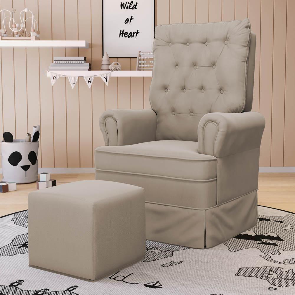 Kit 02 Poltronas De Amamentação E Descanso Com Balanço Laís G05 Veludo Bege - Mpozenato - 2