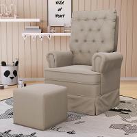 Kit 02 Poltronas De Amamentação E Descanso Com Balanço Laís G05 Veludo Bege - Mpozenato - 2