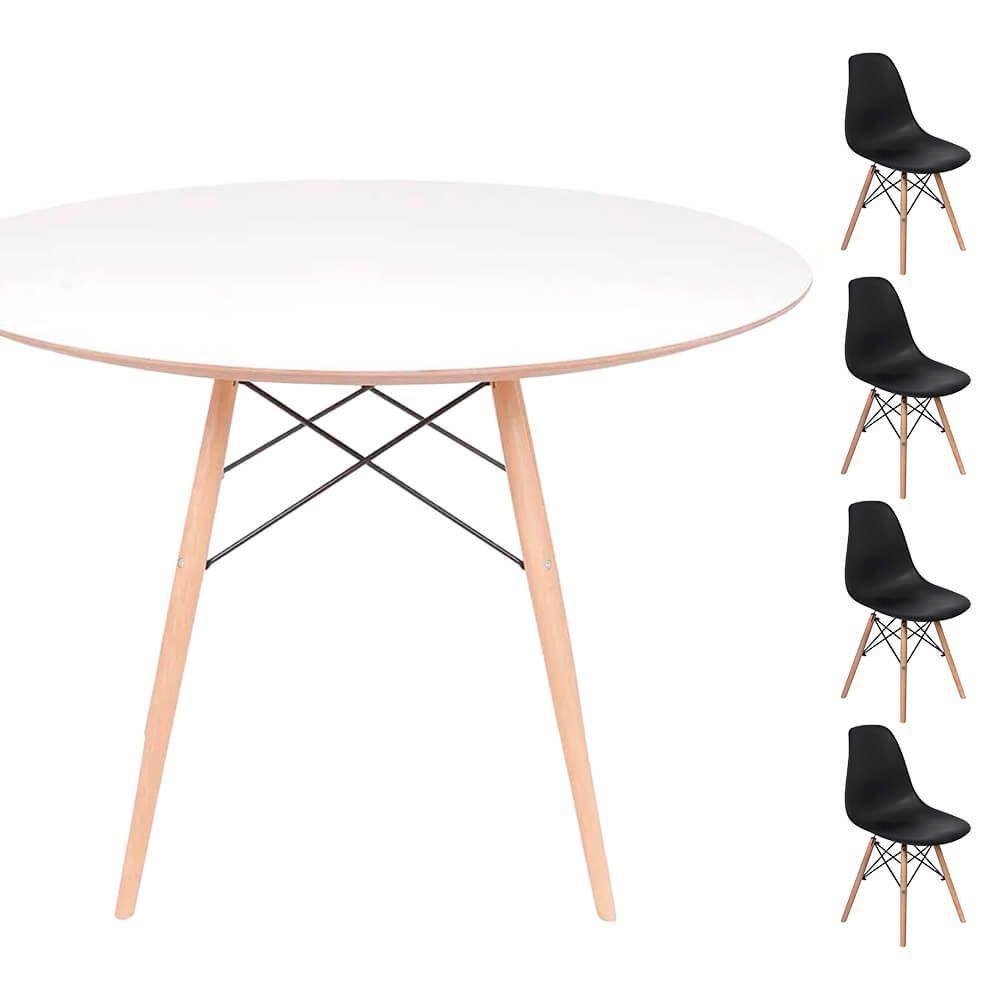 Conjunto Mesa Eames Branca 120cm + 4 Cadeiras Preta - 1