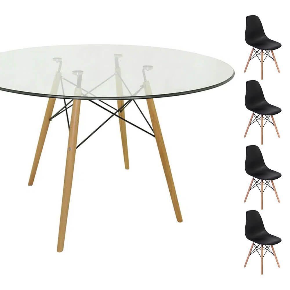 Conjunto Mesa Eames 90cm + 4 Cadeiras Preta - 1