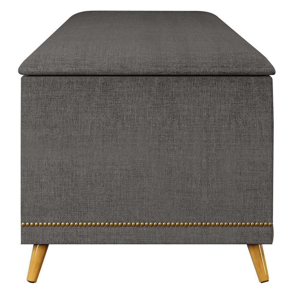 Calçadeira Baú King 195cm Com Tachas Imperial J02 Linho Grafite - Mpozenato - 6