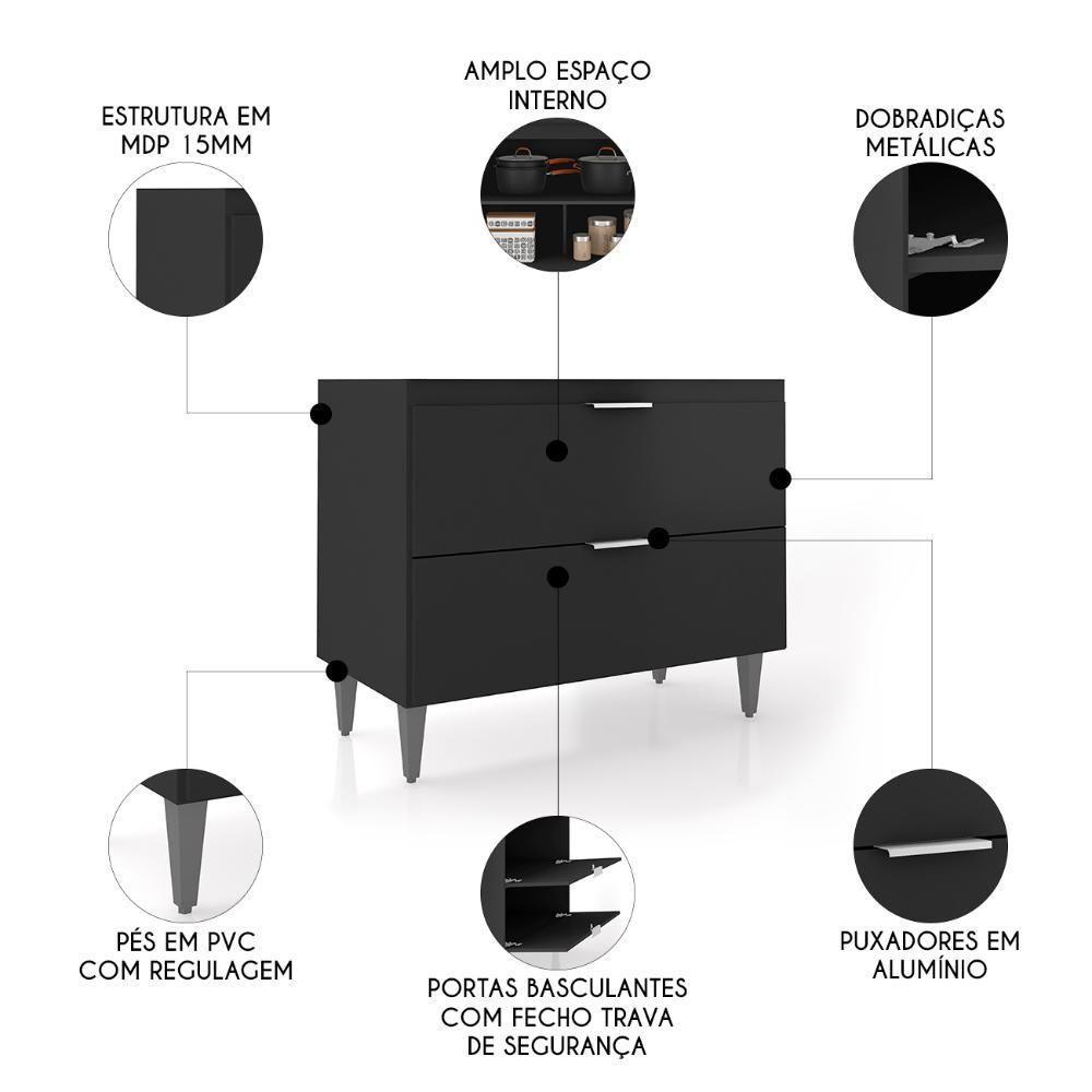 Balcão De Cozinha Com Pia Inox 100cm Pérola Z34 Preto - Mpozenato - 3