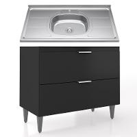 Balcão De Cozinha Com Pia Inox 100cm Pérola Z34 Preto - Mpozenato - 1