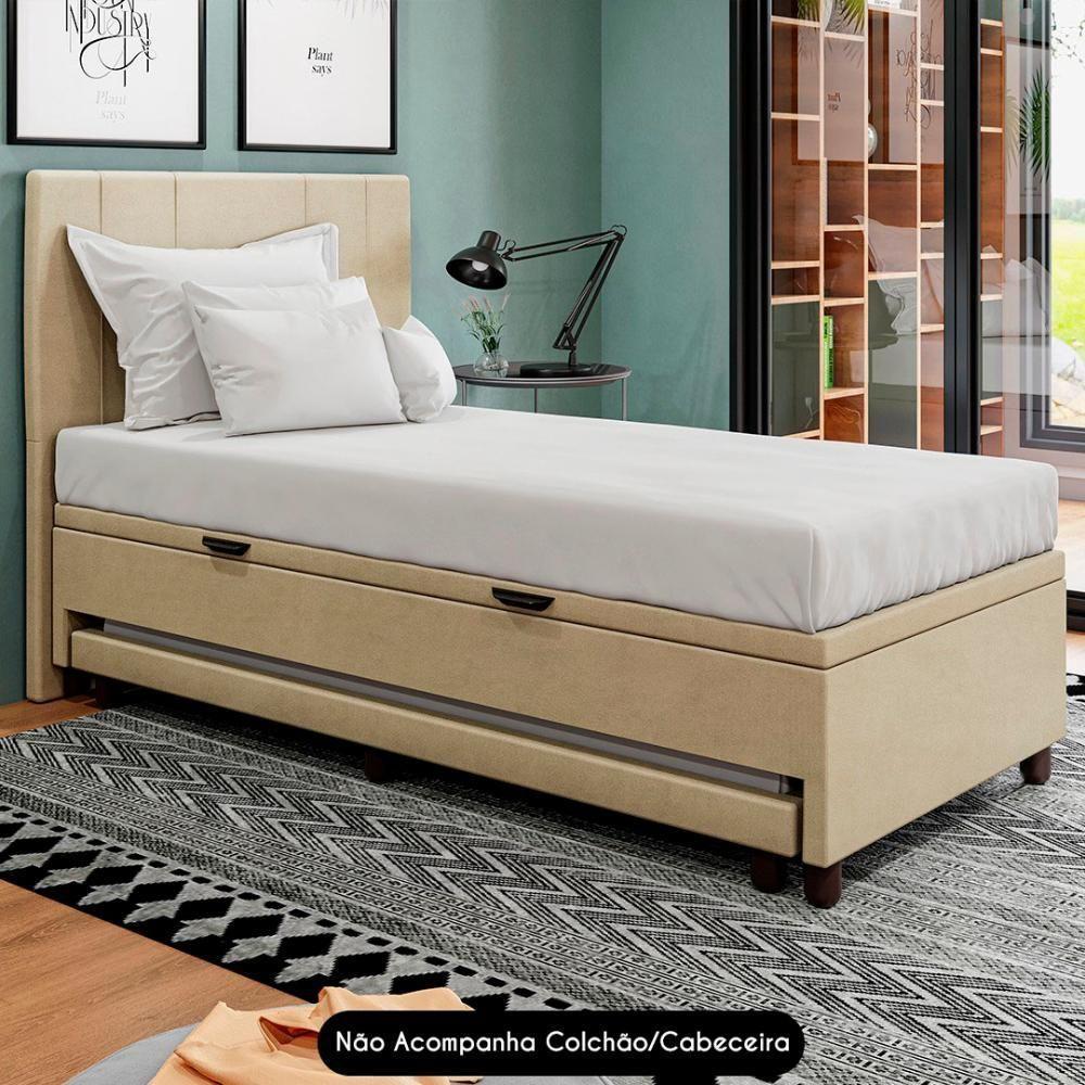 Bicama Box Baú Solteirão 96x188 Cm Samy S05 Veludo Bege - Mpozenato - 2