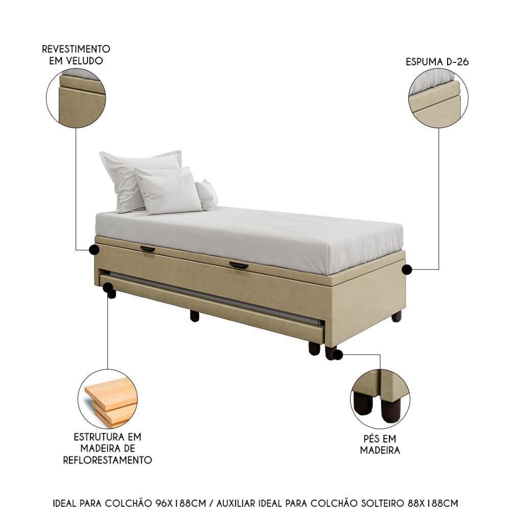 Bicama Box Baú Solteirão 96x188 Cm Samy S05 Veludo Bege - Mpozenato - 3