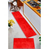 Kit Cozinha 3 Pçs Tapete Passadeira Em Carpete Aveludado Vermelho - 4