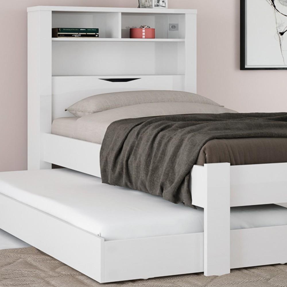 Bicama Solteiro Baú Com Nicho E Cama Auxiliar Invicta Branco - Santos Andirá - 3