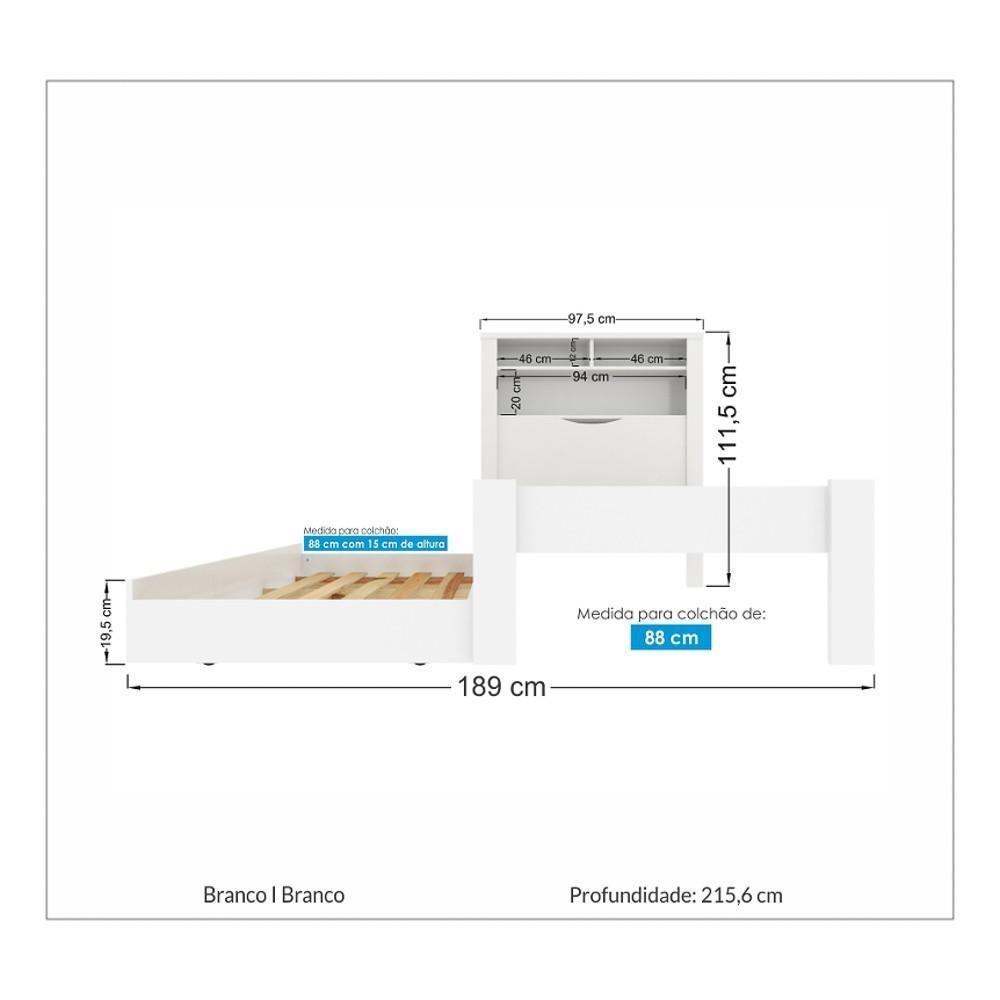 Bicama Solteiro Baú Com Nicho E Cama Auxiliar Invicta Branco - Santos Andirá - 4