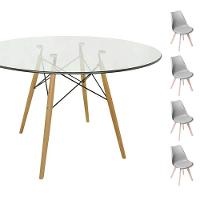 Conjunto Mesa Eames Redonda 90cm + 4 Cadeiras Wood - Cinza - 1