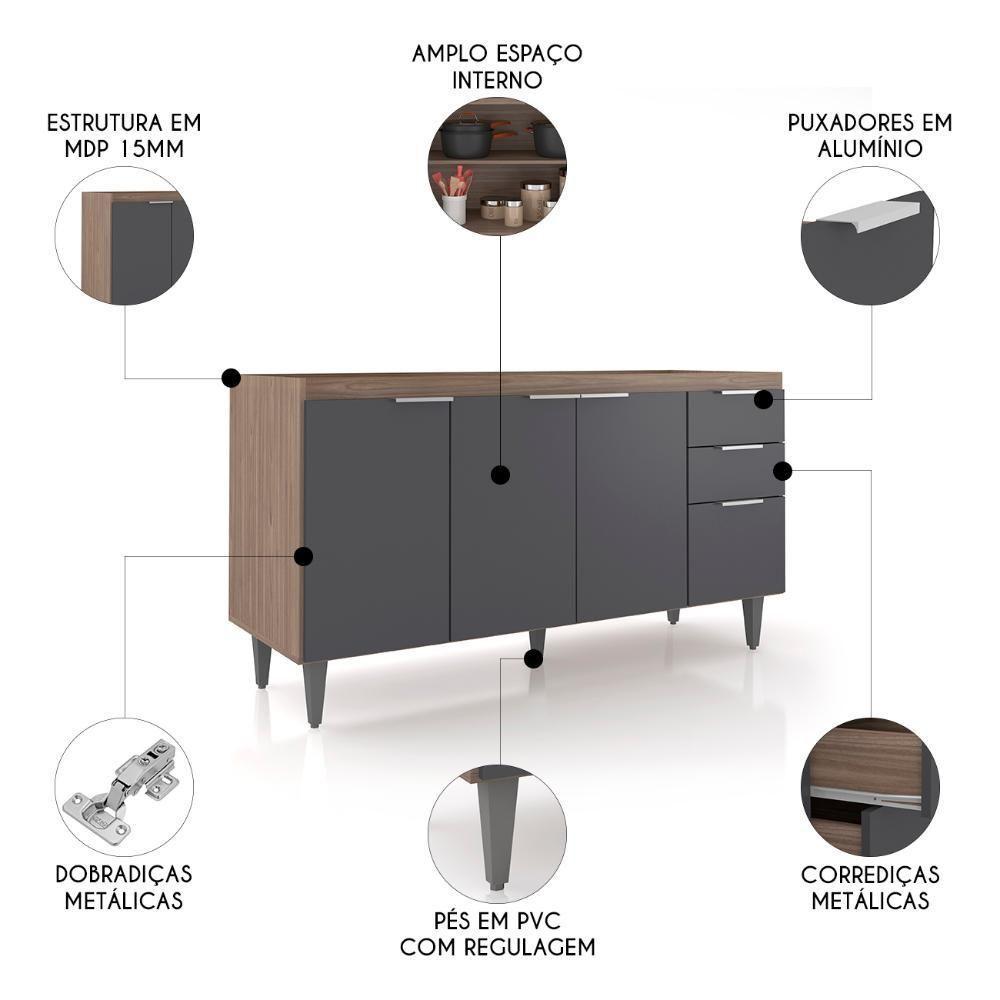 Balcão De Cozinha Com Pia Inox 150cm Pérola Z34 Freijó/grafite - Mpozenato - 3