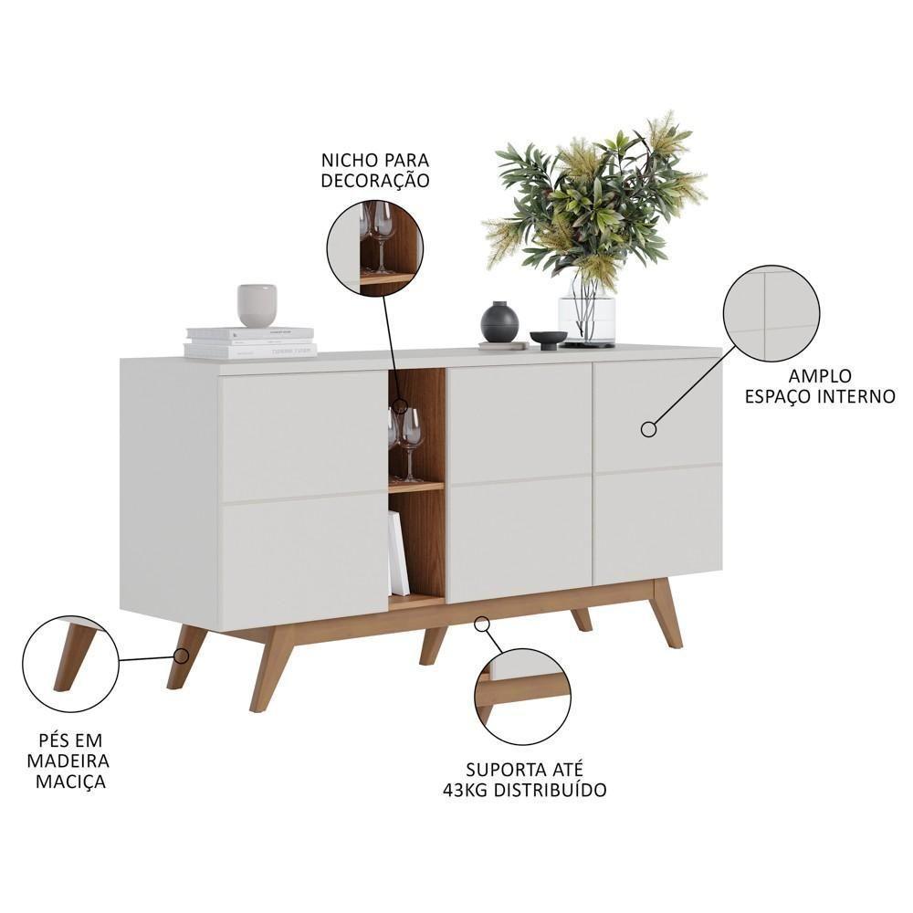 Balcão Buffet Com Cristaleira Rebeca C05 Off White/freijó - Mpozenato - 3