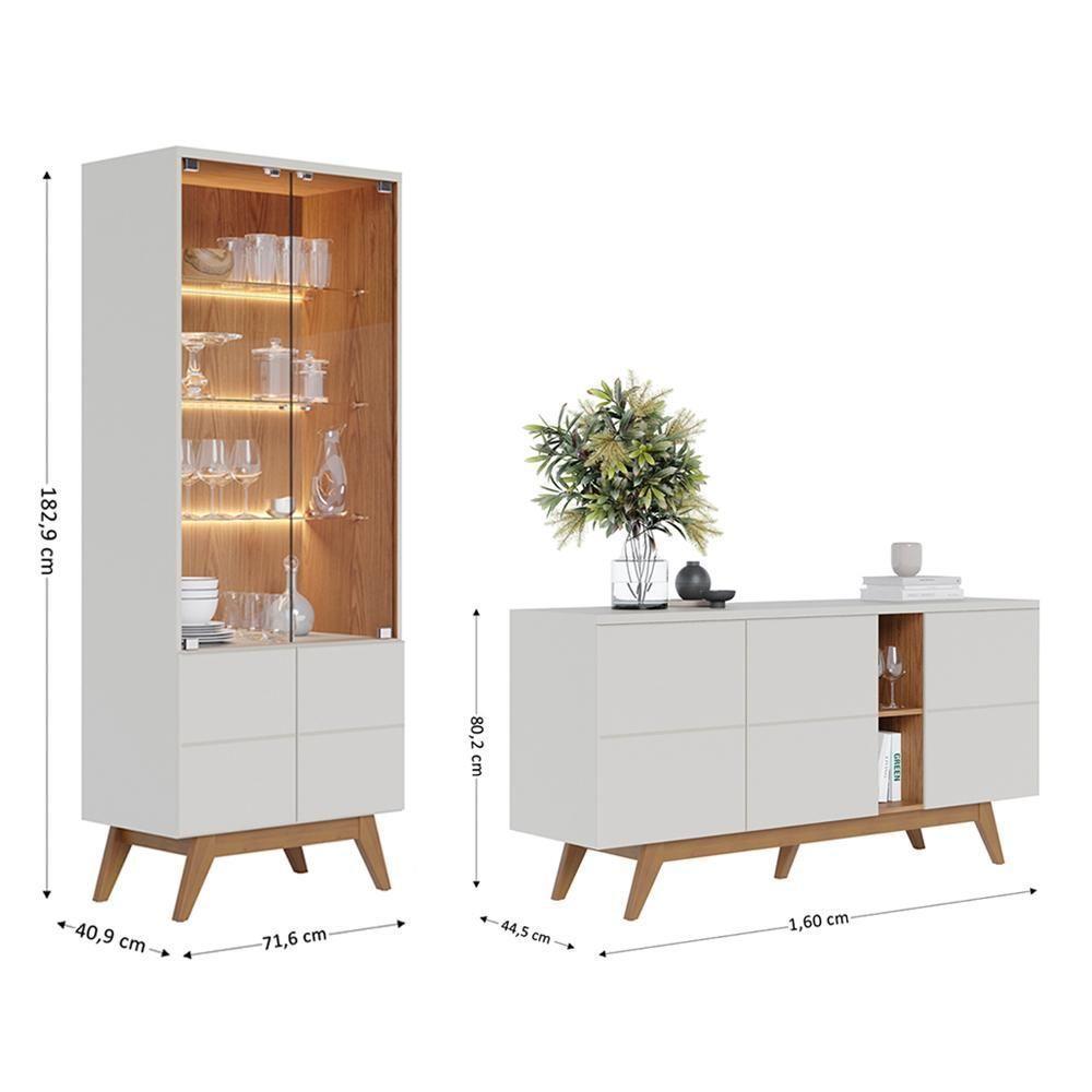 Balcão Buffet Com Cristaleira Rebeca C05 Off White/freijó - Mpozenato - 4