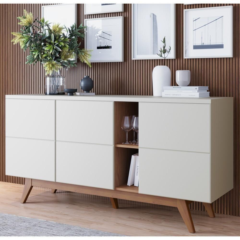 Balcão Buffet Com Cristaleira Rebeca C05 Off White/freijó - Mpozenato - 6