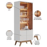 Balcão Buffet Com Cristaleira Rebeca C05 Off White/freijó - Mpozenato - 2