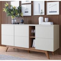 Balcão Buffet Com Cristaleira Rebeca C05 Off White/freijó - Mpozenato - 6