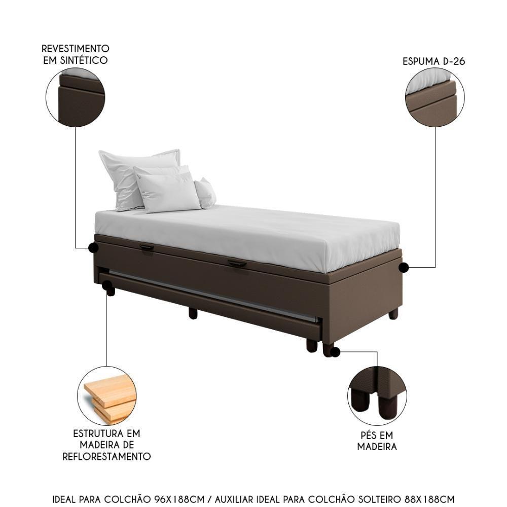 Bicama Box Baú Solteirão 96x188cm Samy S05 Sintético Marrom - Mpozenato - 3