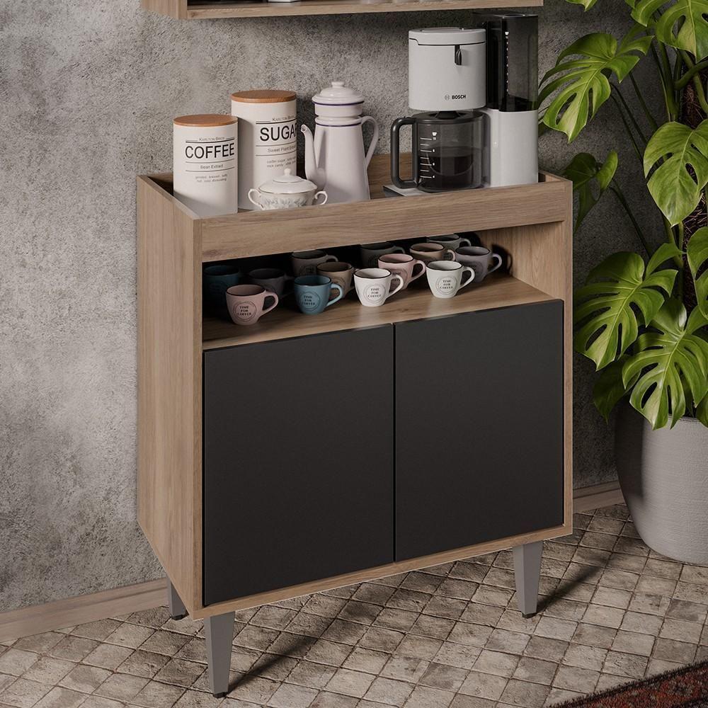 Balcão Aparador Buffet Cantinho Do Café 71cm Lice Z34 Freijó/preto - Mpozenato - 2
