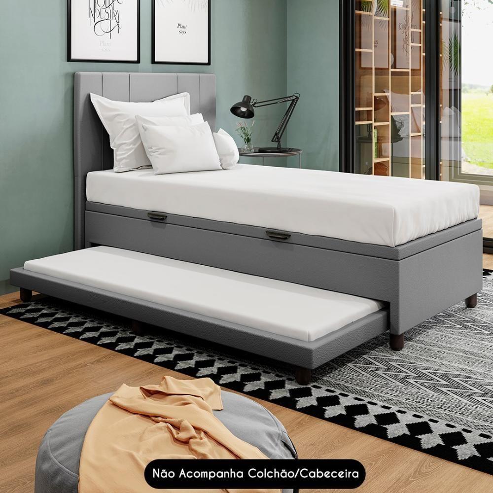 Bicama Box Baú Solteirão 96x188 Cm Samy S05 Sintético Cinza - Mpozenato - 3
